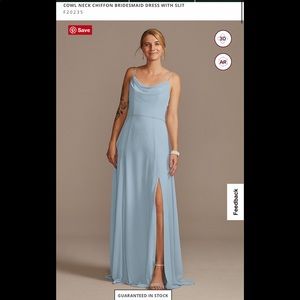 David’s bridal cowl neck bridesmaid dress, size 12, dusty blue